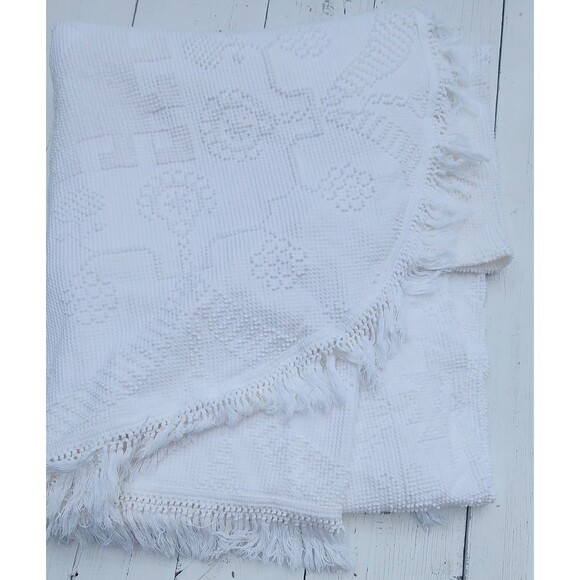 Bates Of Maine Bedspread Matelasse Blanket Full Queen Vintage White 100% Cotton - Picture 1 of 9